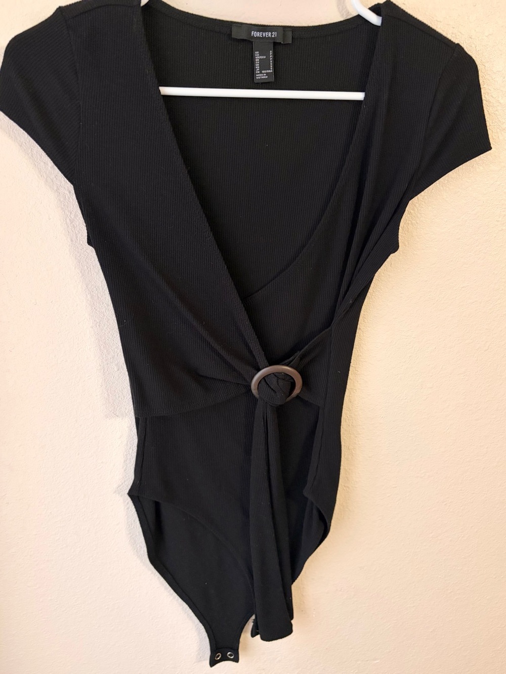 Forever 21 Black Wrap-Front Ring-Tie Bodysuit